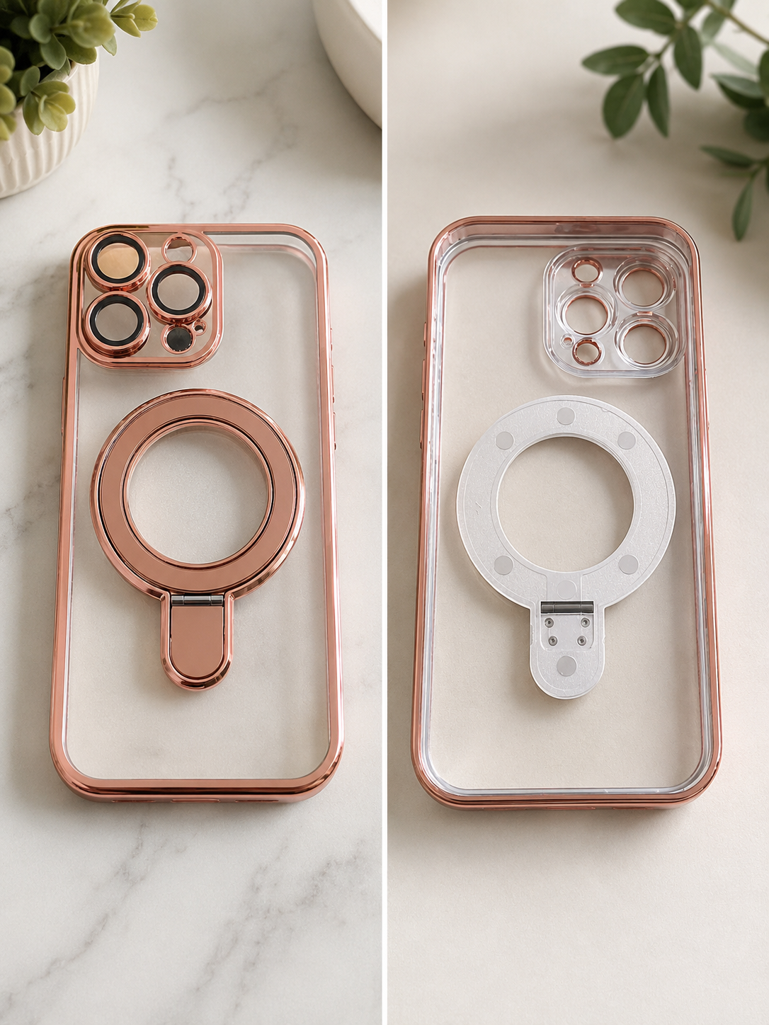 Rose Gold MagSafe Clear phone Case for iPhone 16 Pro Max