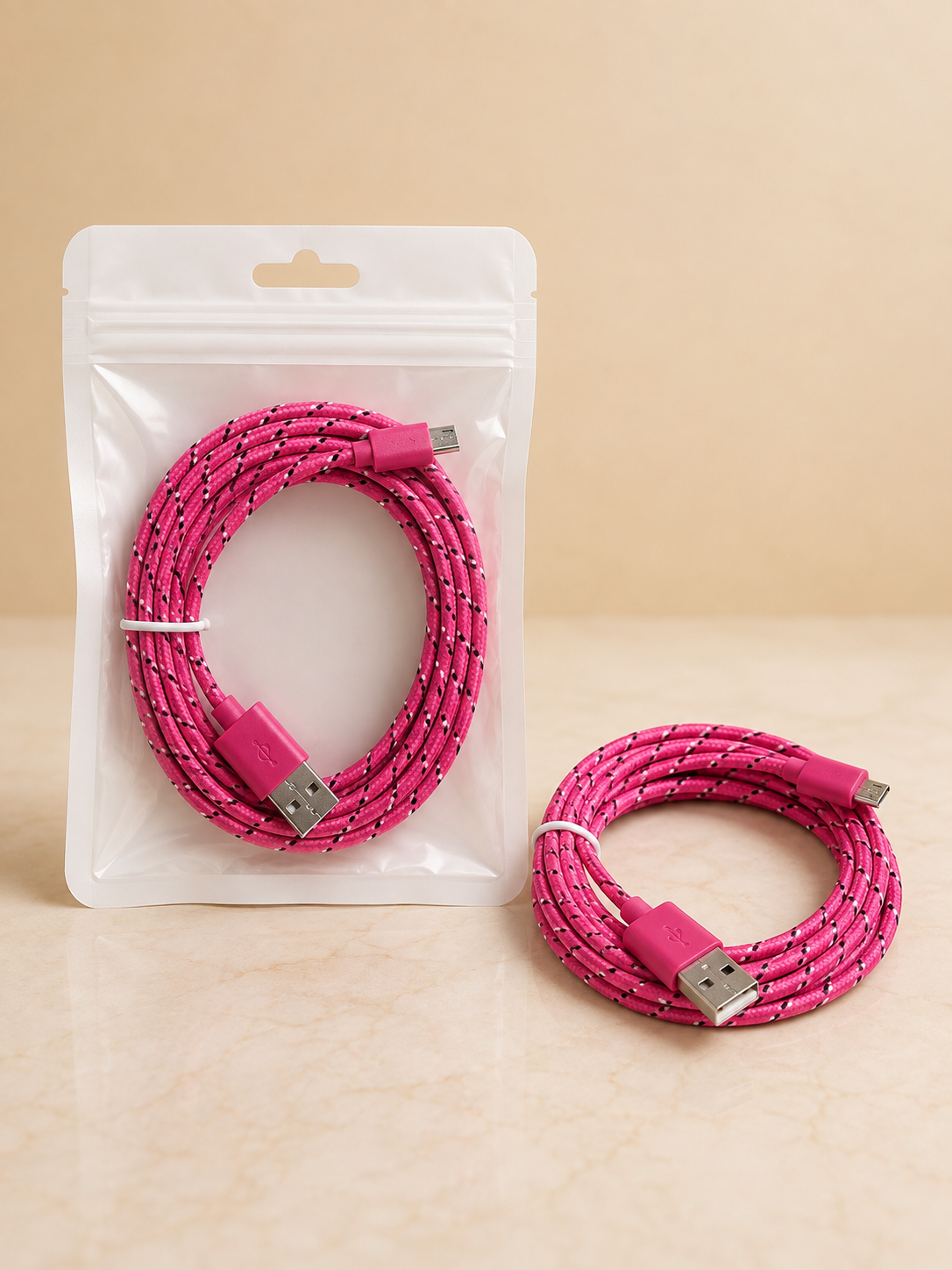 Pink 2M Braided USB Type-C Charging Cable – Fast Charging & Data Sync