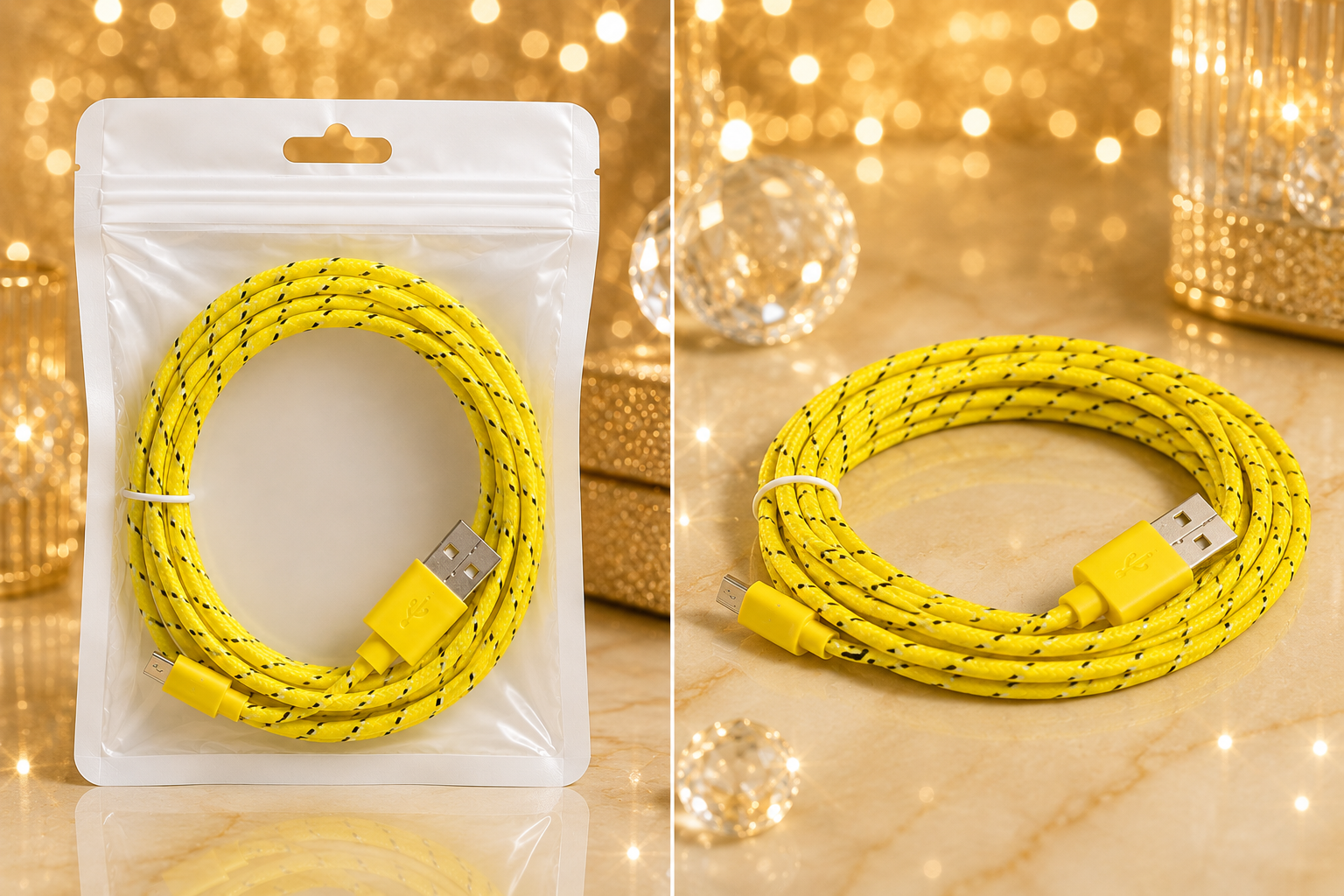 Yellow 3M Braided USB Type-C Charging Cable – Fast Charging & Data Sync