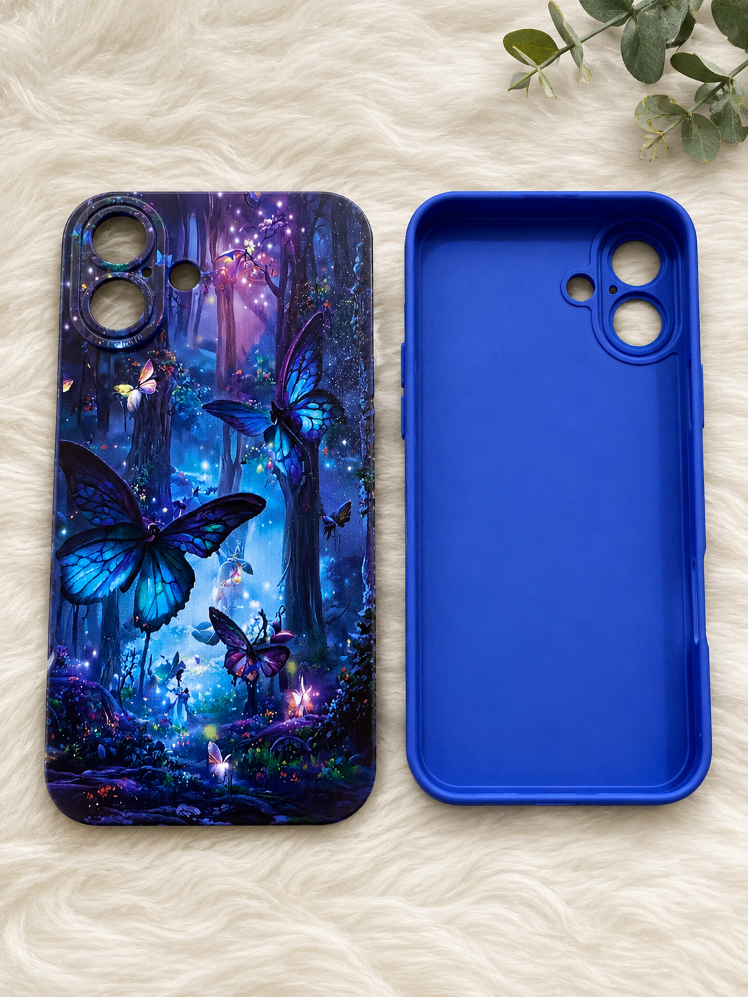 Blue Butterfly Fantasy Forest Phone Case for iPhone 16 Plus